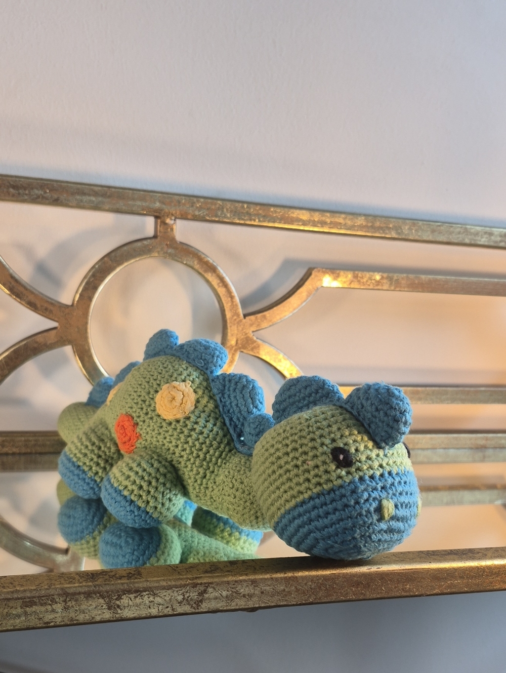 Pebble Handmade Dinosaur baby, 10", Green Multi.